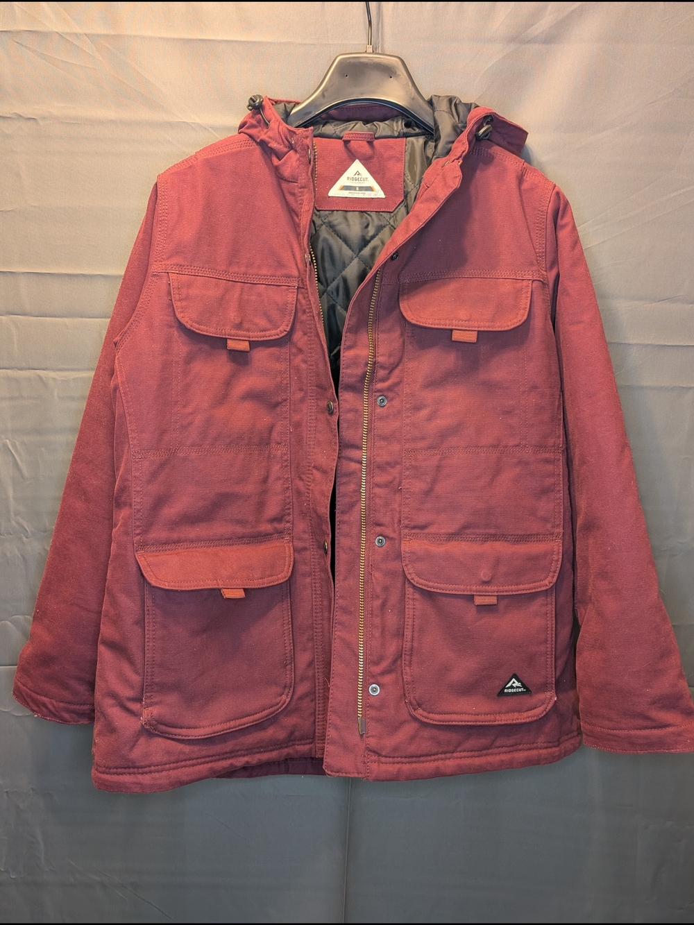 Quilted Hooded Utility Jacket in Dusty Red